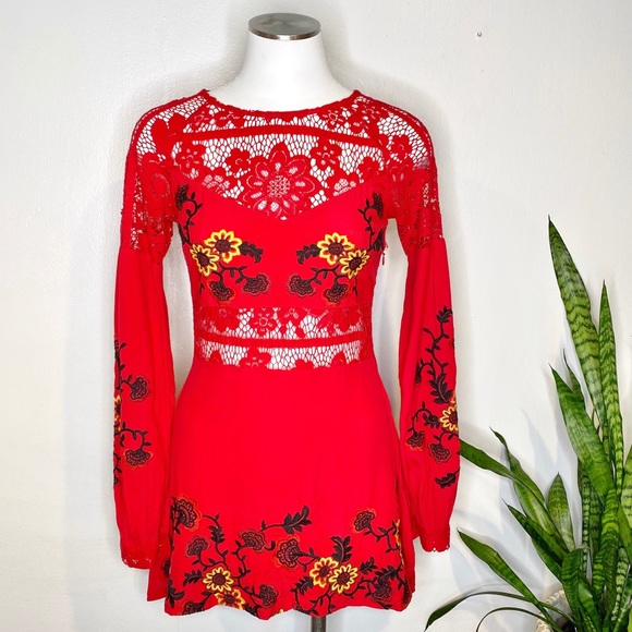 For Love And Lemons Dresses & Skirts - For Love & Lemons | Red Dress W/ Lace Details XS